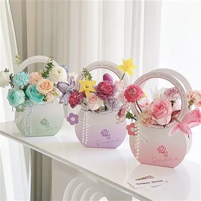 Портативные бумажные цветочные пакеты с ручкой